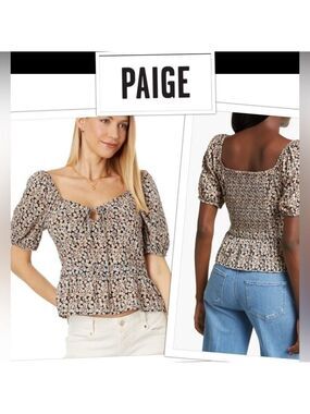 🔥NWOT🔥 PAIGE Azul Tie Neck Boho Floral Top- Puff Sleeve, side Zip Smocked size S